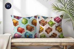 Watercolor Books Shaped Like Treasure Chests Digital Paper Product Image 2