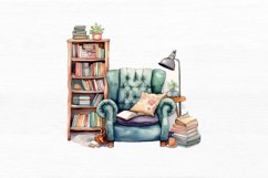 Bookworm cozy reading Watercolor Sublimation Clipart Product Image 7