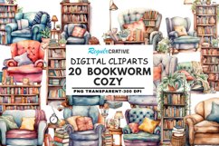 Bookworm cozy reading Watercolor Sublimation Clipart Product Image 1