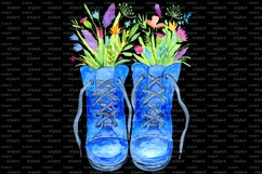 Watercolor Blue Boots with Flowers Sublimation Design - PNG Product Image 3