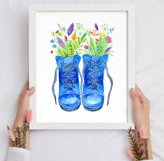 Watercolor Blue Boots with Flowers Sublimation Design - PNG Product Image 4
