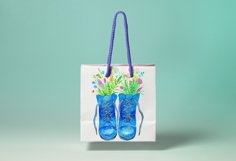 Watercolor Blue Boots with Flowers Sublimation Design - PNG Product Image 7