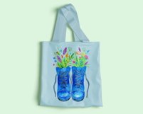 Watercolor Blue Boots with Flowers Sublimation Design - PNG Product Image 5