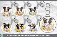Bundle of six Wild Flowers Border Collies Keychain designs.