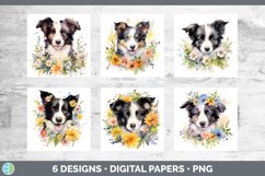 Bundle of six Wild Flowers Border Collies Paper Backgrounds designs.