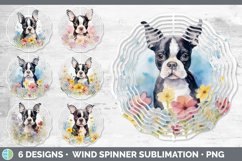 Bundle of six Wild Flowers Boston Terriers Wind Spinner designs.