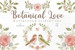 Botanical Love Birds Watercolor Floral Clipart Set Product Image 1