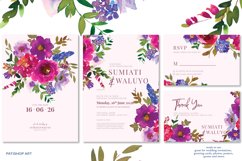 Watercolor Magenta &amp; Pink Flowers Clipart Set Product Image 6