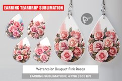 Earring Teardrop Watercolor Bouquet Pink Roses Product Image 1