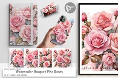 Digital Paper Watercolor Bouquet Pink Roses Product Image 1