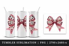 Watercolor bow with pink leopard print Valentines Day love print 20 oz tumbler skinny mug wrap clipart t-shirt sublimation printable design