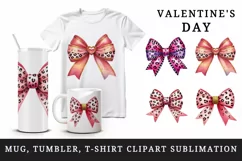 Watercolor bow with pink leopard print Valentines Day love print 20 oz tumbler skinny mug wrap clipart t-shirt sublimation printable design