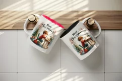 Watercolor boy child writing letter Santa tree Merry Christmas quote print 20 oz tumbler skinny mug wrap clipart t-shirt sublimation printable design