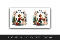 Watercolor boy child writing letter Santa tree Merry Christmas quote print 20 oz tumbler skinny mug wrap clipart t-shirt sublimation printable design