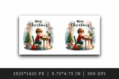 Watercolor boy child writing letter Santa tree Merry Christmas quote print 20 oz tumbler skinny mug wrap clipart t-shirt sublimation printable design
