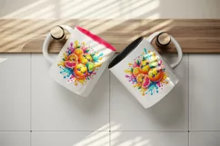 Watercolor bright citrus fruits with cute faces in colorful splash print 20 oz tumbler skinny mug wrap clipart t-shirt sublimation printable design