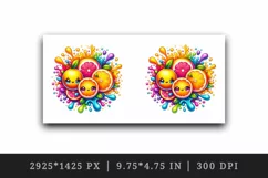 Watercolor bright citrus fruits with cute faces in colorful splash print 20 oz tumbler skinny mug wrap clipart t-shirt sublimation printable design