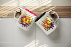 Watercolor bright citrus fruits with cute faces in colorful splash print 20 oz tumbler skinny mug wrap clipart t-shirt sublimation printable design