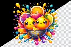 Watercolor bright citrus fruits with cute faces in colorful splash print 20 oz tumbler skinny mug wrap clipart t-shirt sublimation printable design