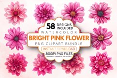 Watercolor Bright Pink Flower Clipart Bundle Product Image 1