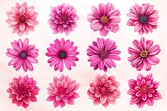 Watercolor Bright Pink Flower Clipart Bundle Product Image 2