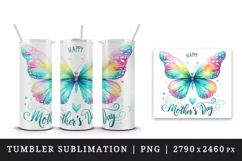 Watercolor brightly colored butterfly Happy Mother Day greeting quote print 20 oz tumbler skinny mug wrap clipart t-shirt sublimation printable design