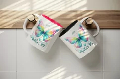 Watercolor brightly colored butterfly Happy Mother Day greeting quote print 20 oz tumbler skinny mug wrap clipart t-shirt sublimation printable design