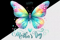 Watercolor brightly colored butterfly Happy Mother Day greeting quote print 20 oz tumbler skinny mug wrap clipart t-shirt sublimation printable design