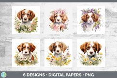 Bundle of six Wild Flowers Brittany Dogs Paper Backgrounds designs.