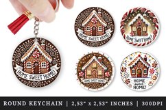 Watercolor brown decorated gingerbread house Sweet home Merry Christmas quote New Year winter print round keychain keychains sublimation design