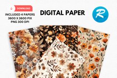 Watercolor Brown Flower Digital Paper, Flowers Background Product Image 1