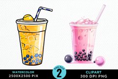 Watercolor Bubble Tea Clipart Bundle Product Image 3