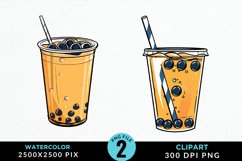 Watercolor Bubble Tea Exquisite Clipart Product Image 1