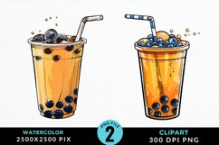 Watercolor Bubble Tea Artwork Clipart Product Image 1