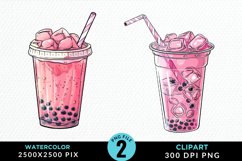 Watercolor Bubble Tea Artwork Clipart Product Image 1