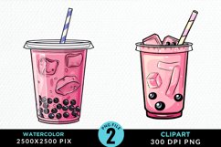 Watercolor Bubble Tea Artwork Clipart Product Image 1