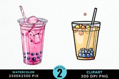 Watercolor Bubble Tea Artwork Clipart Product Image 1
