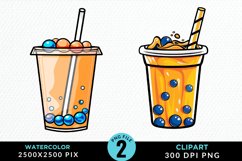 Watercolor Bubble Tea Artwork Clipart Product Image 1