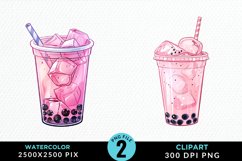 Watercolor Bubble Tea Artwork Clipart Product Image 1