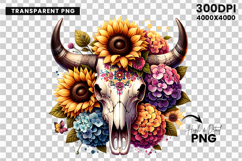 watercolor bull skull png, rustic western clipart, floral cow skull sublimation, boho bull skull design, bull skull printable art, cowboy western png, farmhouse bull skull clipart, bohemian skull sublimation, rustic floral skull png, country western skull