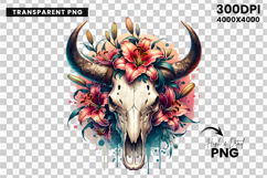 watercolor bull skull png, rustic western clipart, floral cow skull sublimation, boho bull skull design, bull skull printable art, cowboy western png, farmhouse bull skull clipart, bohemian skull sublimation, rustic floral skull png, country western skull
