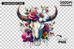 watercolor bull skull png, rustic western clipart, floral cow skull sublimation, boho bull skull design, bull skull printable art, cowboy western png, farmhouse bull skull clipart, bohemian skull sublimation, rustic floral skull png, country western skull