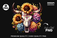 watercolor bull skull png, rustic western clipart, floral cow skull sublimation, boho bull skull design, bull skull printable art, cowboy western png, farmhouse bull skull clipart, bohemian skull sublimation, rustic floral skull png, country western skull