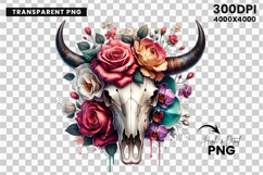 watercolor bull skull png, rustic western clipart, floral cow skull sublimation, boho bull skull design, bull skull printable art, cowboy western png, farmhouse bull skull clipart, bohemian skull sublimation, rustic floral skull png, country western skull
