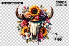 watercolor bull skull png, rustic western clipart, floral cow skull sublimation, boho bull skull design, bull skull printable art, cowboy western png, farmhouse bull skull clipart, bohemian skull sublimation, rustic floral skull png, country western skull