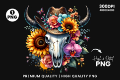 watercolor bull skull png, rustic western clipart, floral cow skull sublimation, boho bull skull design, bull skull printable art, cowboy western png, farmhouse bull skull clipart, bohemian skull sublimation, rustic floral skull png, country western skull