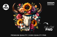 watercolor bull skull png, rustic western clipart, floral cow skull sublimation, boho bull skull design, bull skull printable art, cowboy western png, farmhouse bull skull clipart, bohemian skull sublimation, rustic floral skull png, country western skull