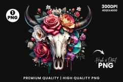 watercolor bull skull png, rustic western clipart, floral cow skull sublimation, boho bull skull design, bull skull printable art, cowboy western png, farmhouse bull skull clipart, bohemian skull sublimation, rustic floral skull png, country western skull