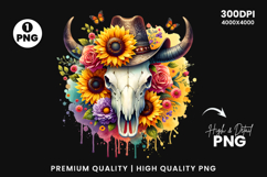 watercolor bull skull png, rustic western clipart, floral cow skull sublimation, boho bull skull design, bull skull printable art, cowboy western png, farmhouse bull skull clipart, bohemian skull sublimation, rustic floral skull png, country western skull