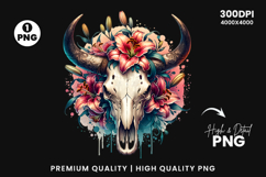 watercolor bull skull png, rustic western clipart, floral cow skull sublimation, boho bull skull design, bull skull printable art, cowboy western png, farmhouse bull skull clipart, bohemian skull sublimation, rustic floral skull png, country western skull